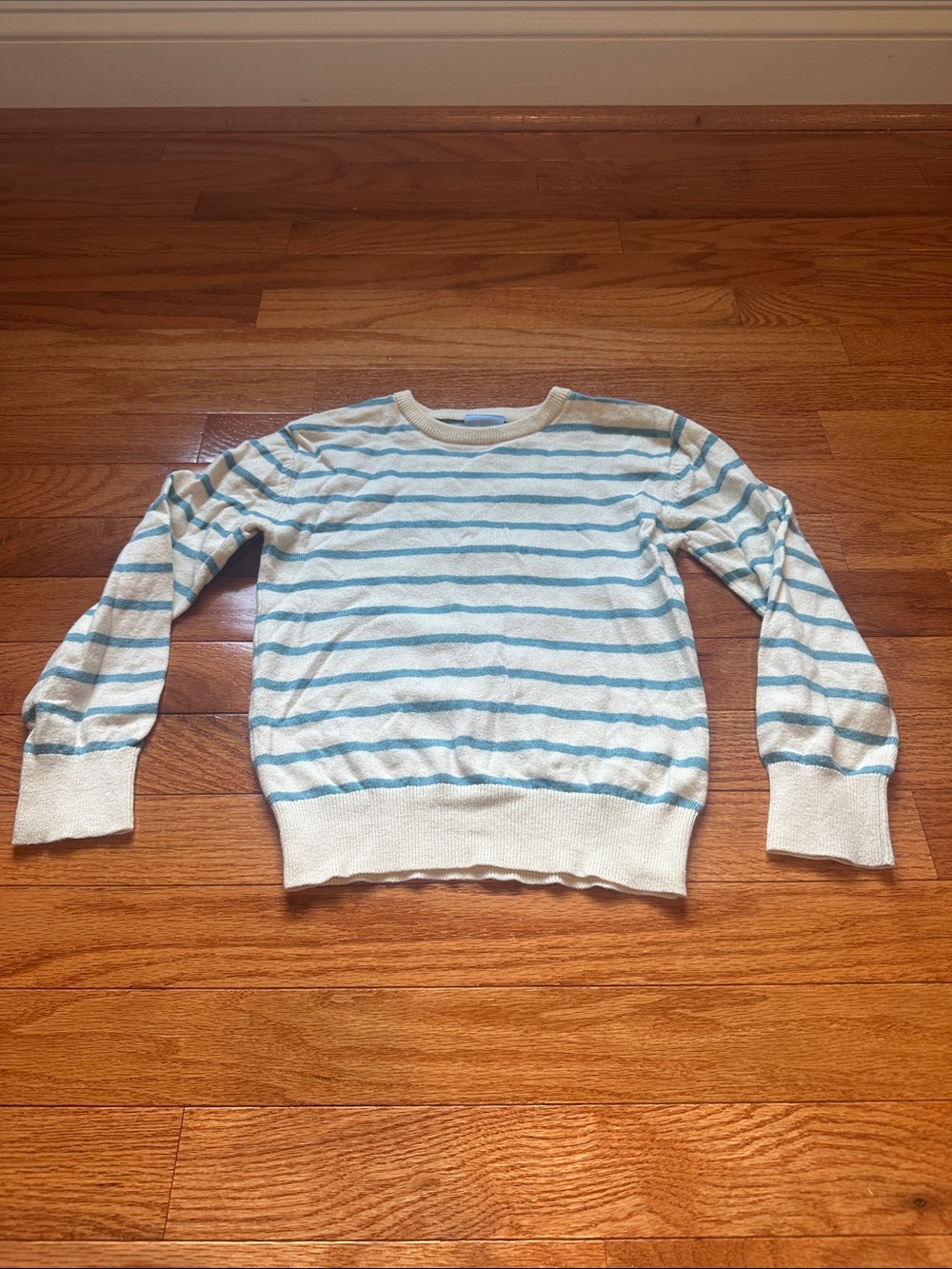 bella bliss Cream and Light Blue Striped Crewneck Sweater